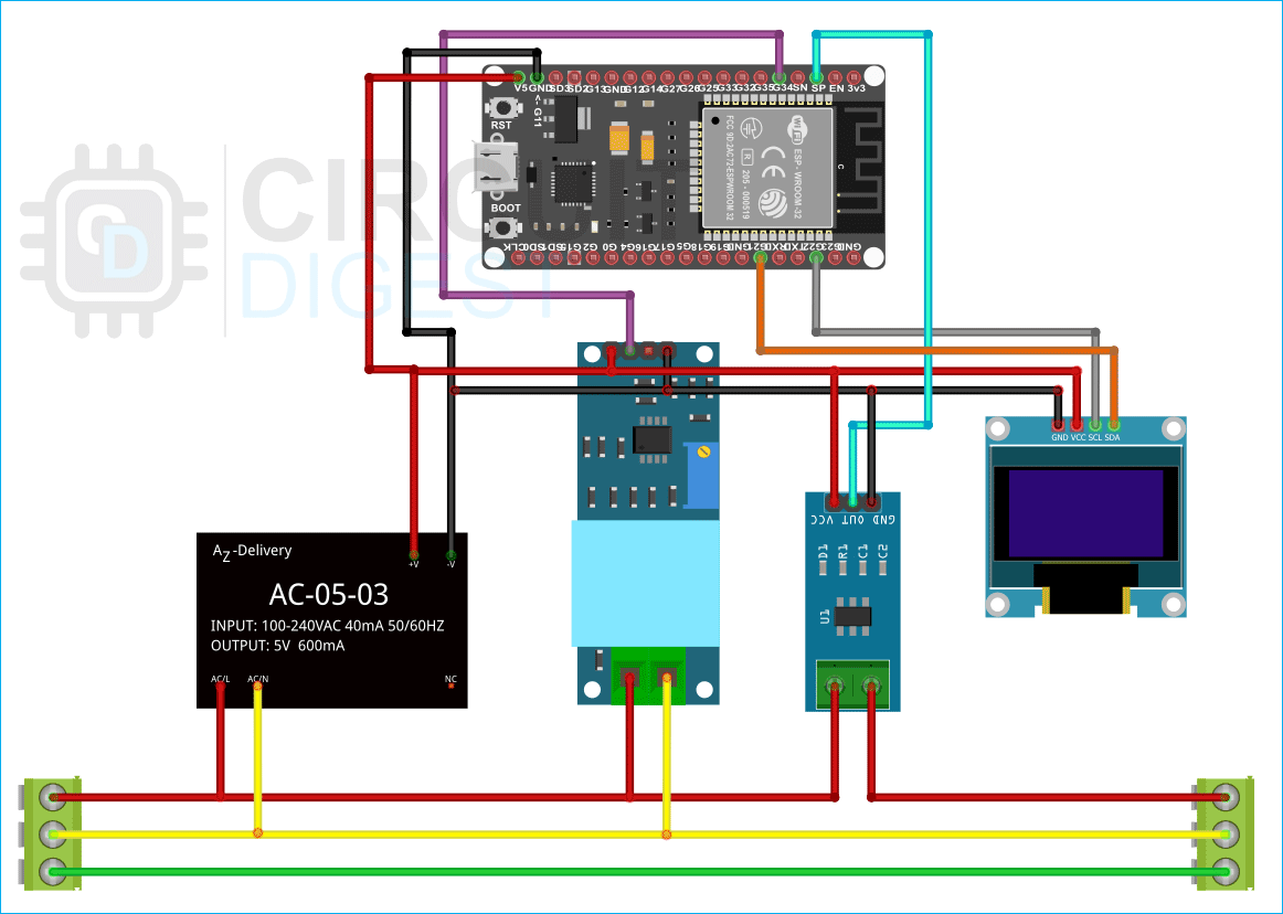 ESP32 based Energy Monitoring Device Circuit Connection