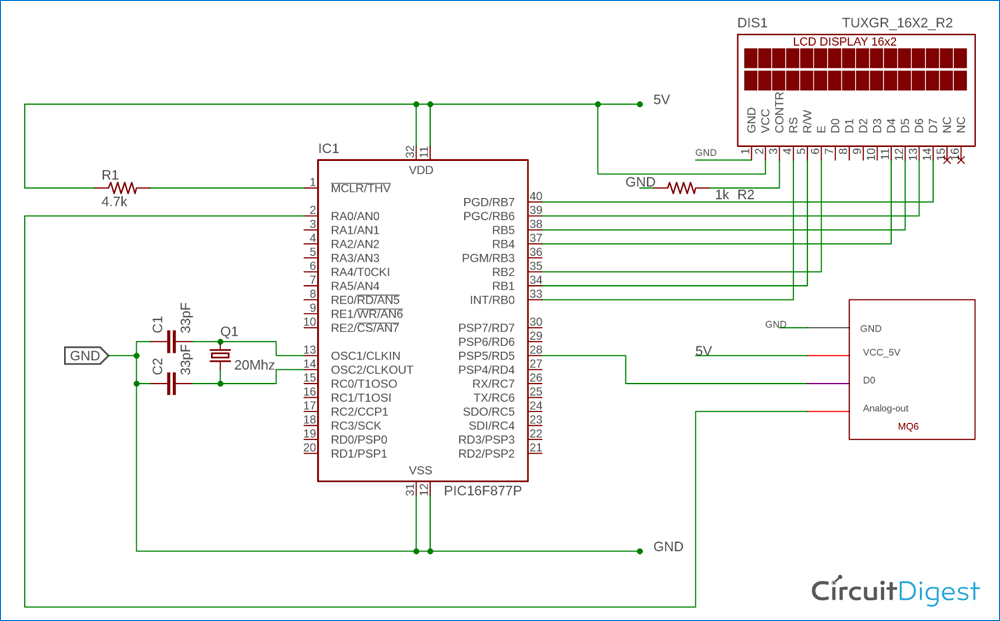 Gas sensor with PIC project Circuit Diagram