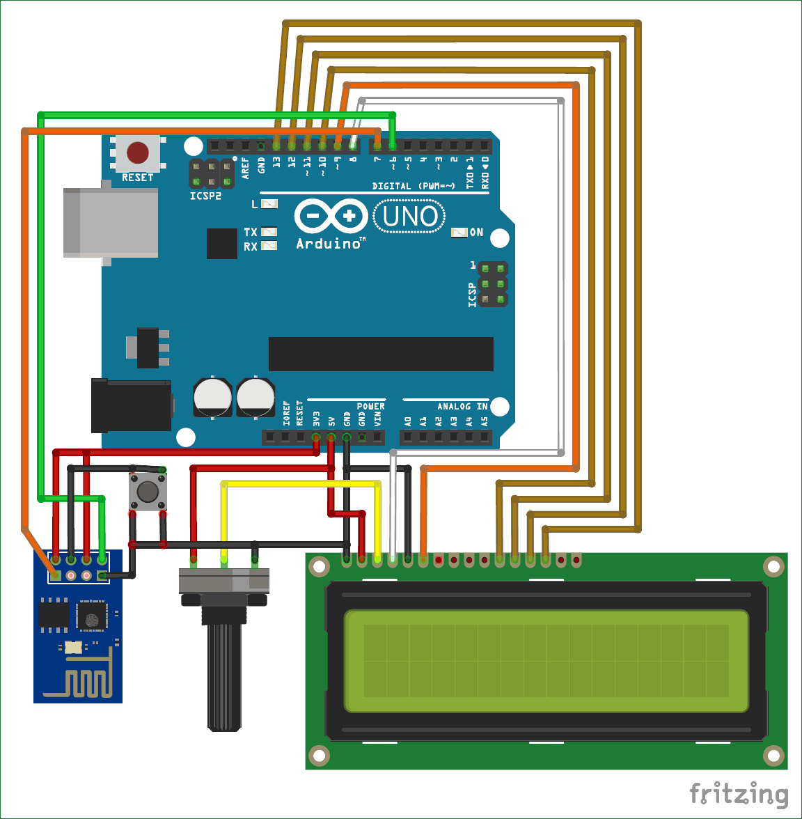 Interfacing Circuit diagram for Arduino with ESP8266