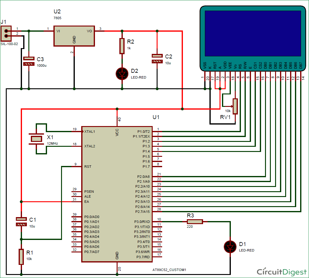 Interfacing-Graphical-LCD-with-8051-circuit-diagram