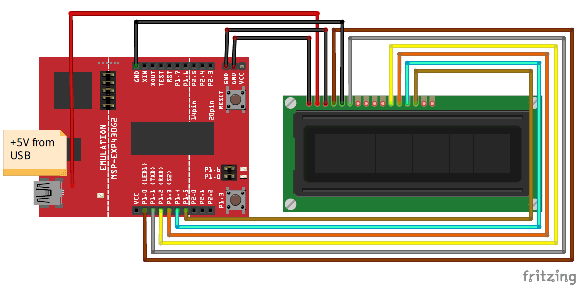 Interfacing LCD with MSP430G2 LaunchPad Circuit Diagram