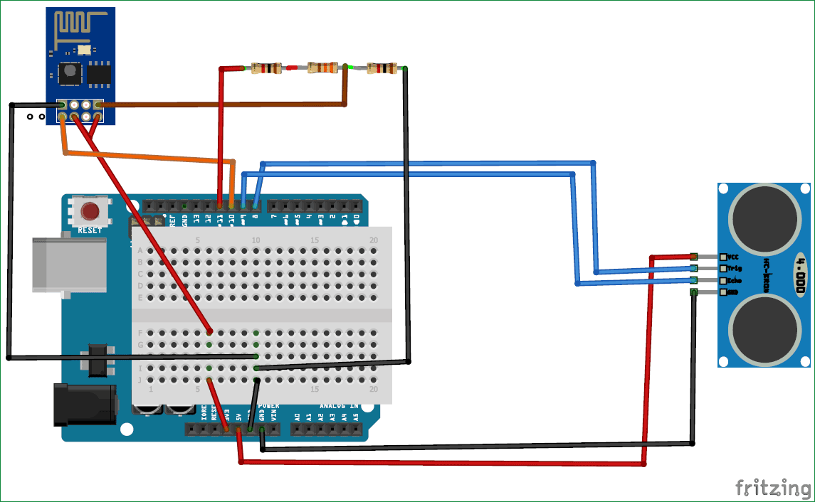 Arduino Garbage Monitoring Circuit Diagram