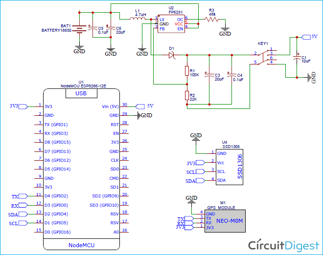 IoT Based Location Tracker Circuit Diagram
