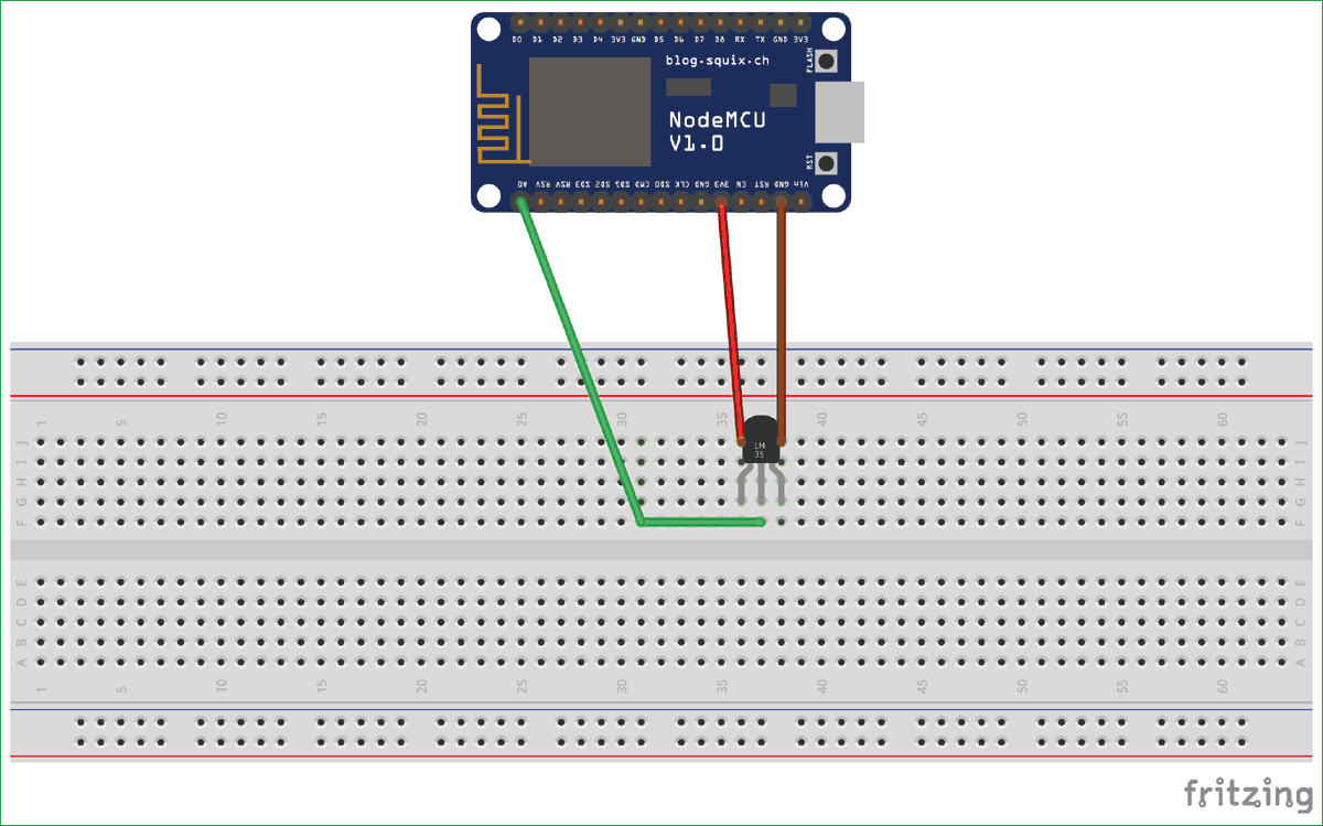 IoT Digital Thermometer circuit diagram using NodeMCU and LM35 