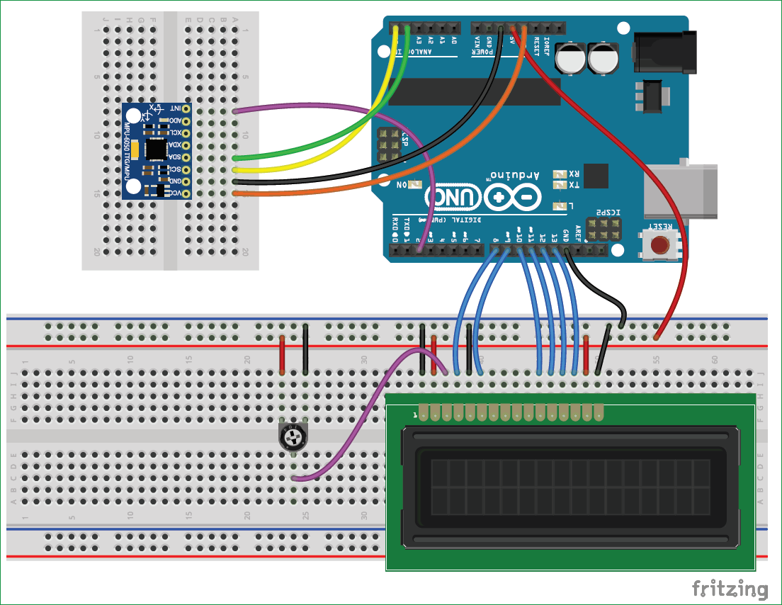 MPU6050 Gyro Sensor Circuit diagram for Interfacing with Arduino