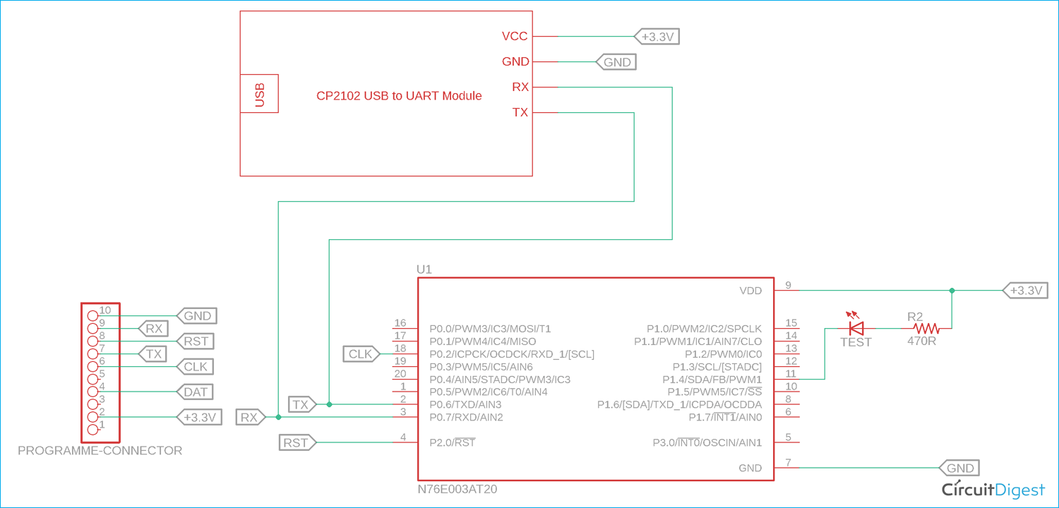 N76E003 UART Communication Circuit Diagram