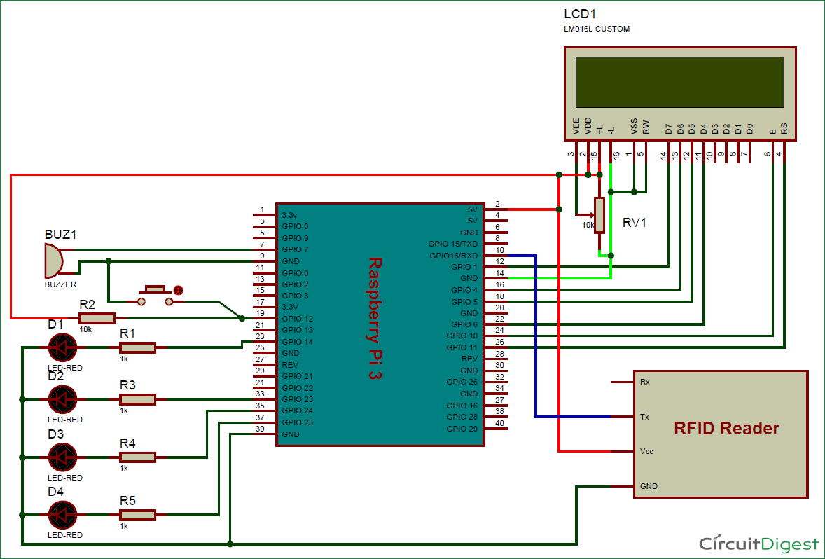  RFID based attendance system using Raspberry Pi circuit