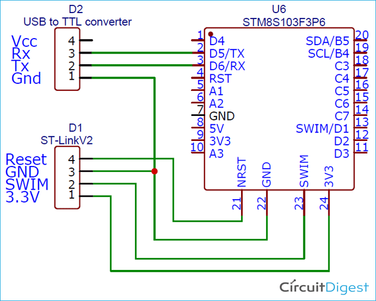 STM8S Serial Communication Circuit Diagram
