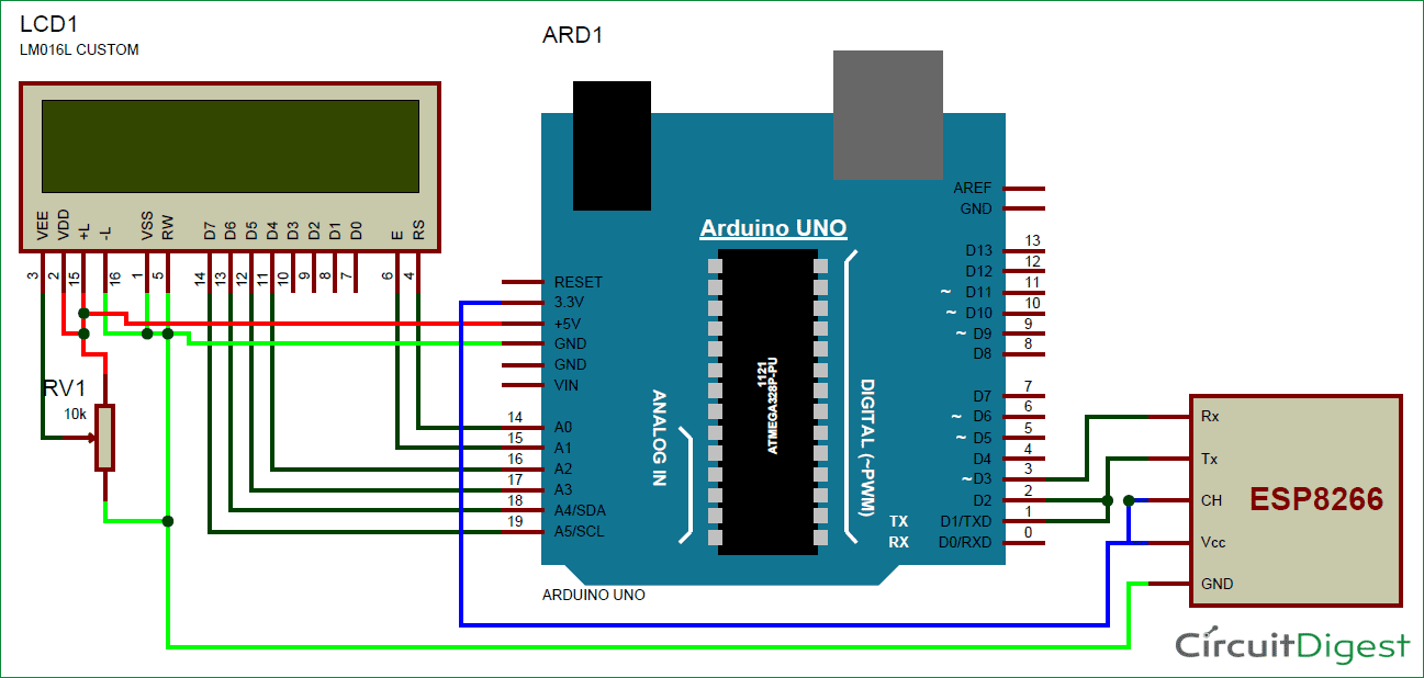 Send Email using Arduino and Wifi Module Circuit Diagram