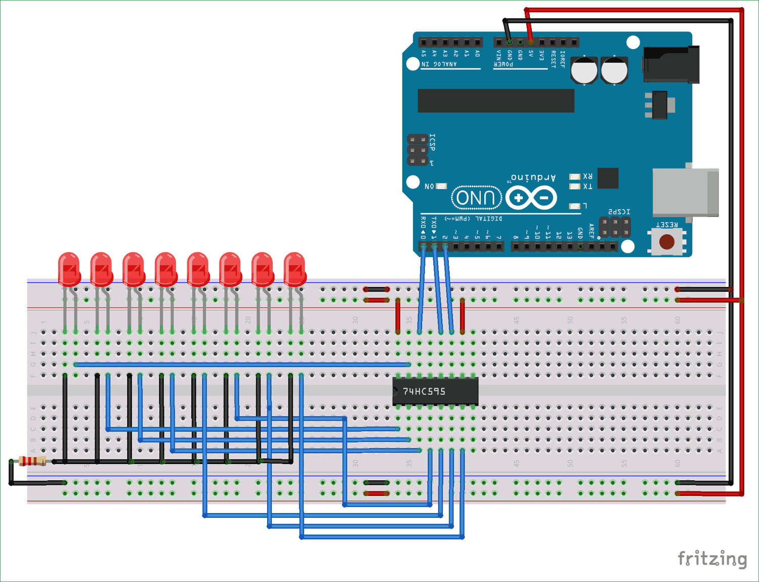 Arduino Uno Shift Register Circuit Diagram