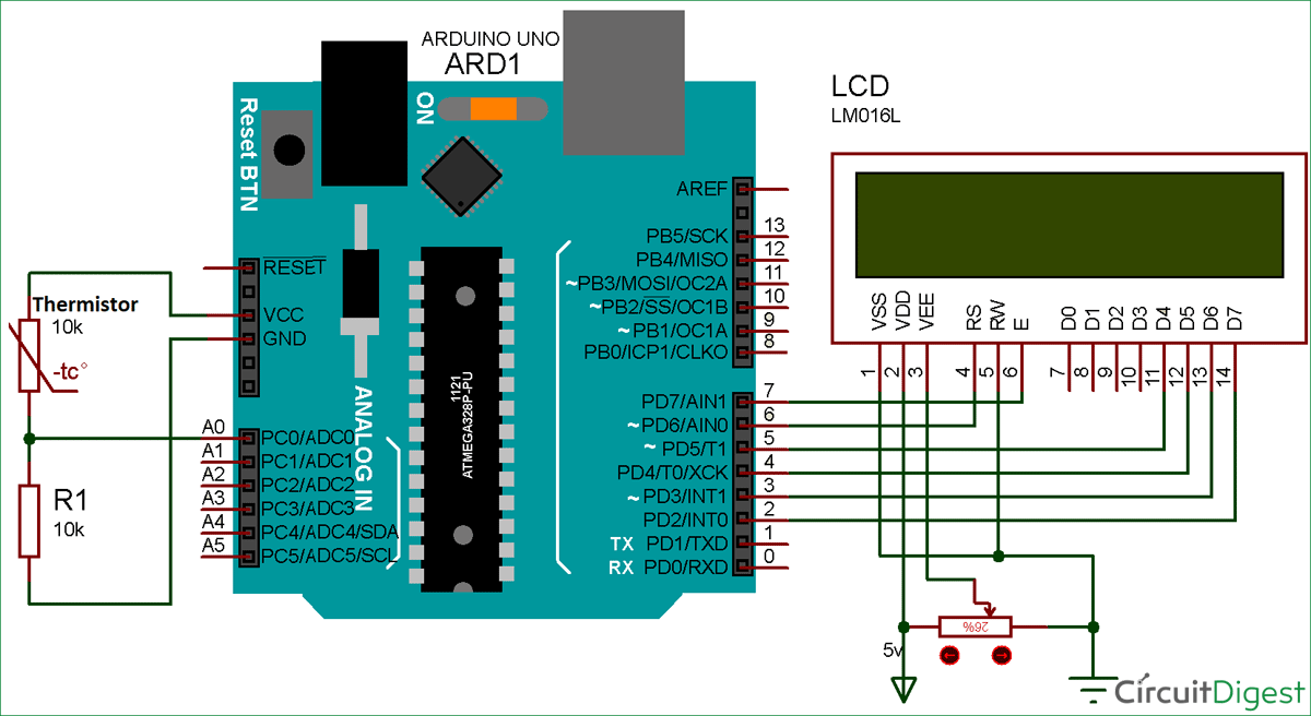 Using Thermistor with Arduino for Measuring Temperature setup