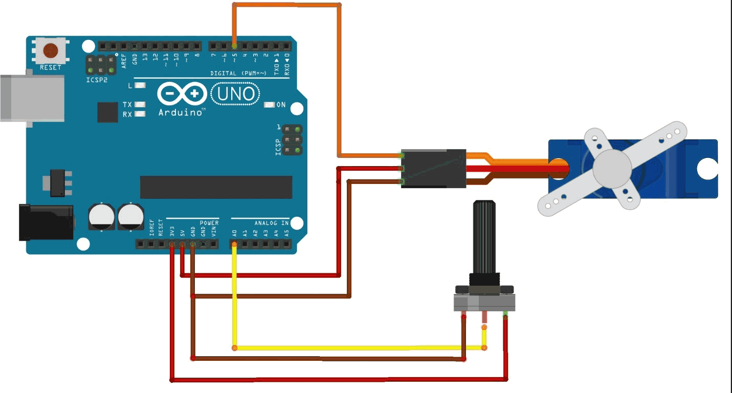 Circuit diagram of Interfacing Arduino with Servo Motors 