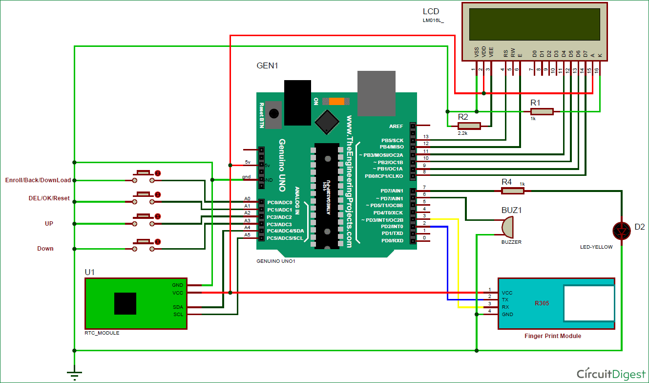 finger print based attendance system using arduino circuit