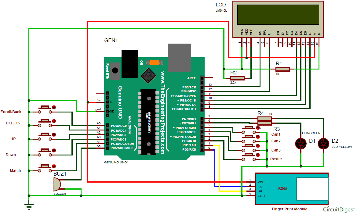 finger print based biometric voting machine using arduino circuit diagram