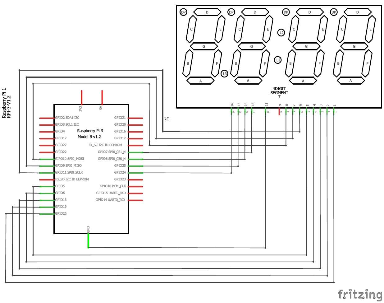 interfacing 4-digit-7-segment with Raspberry pi circuit diagram