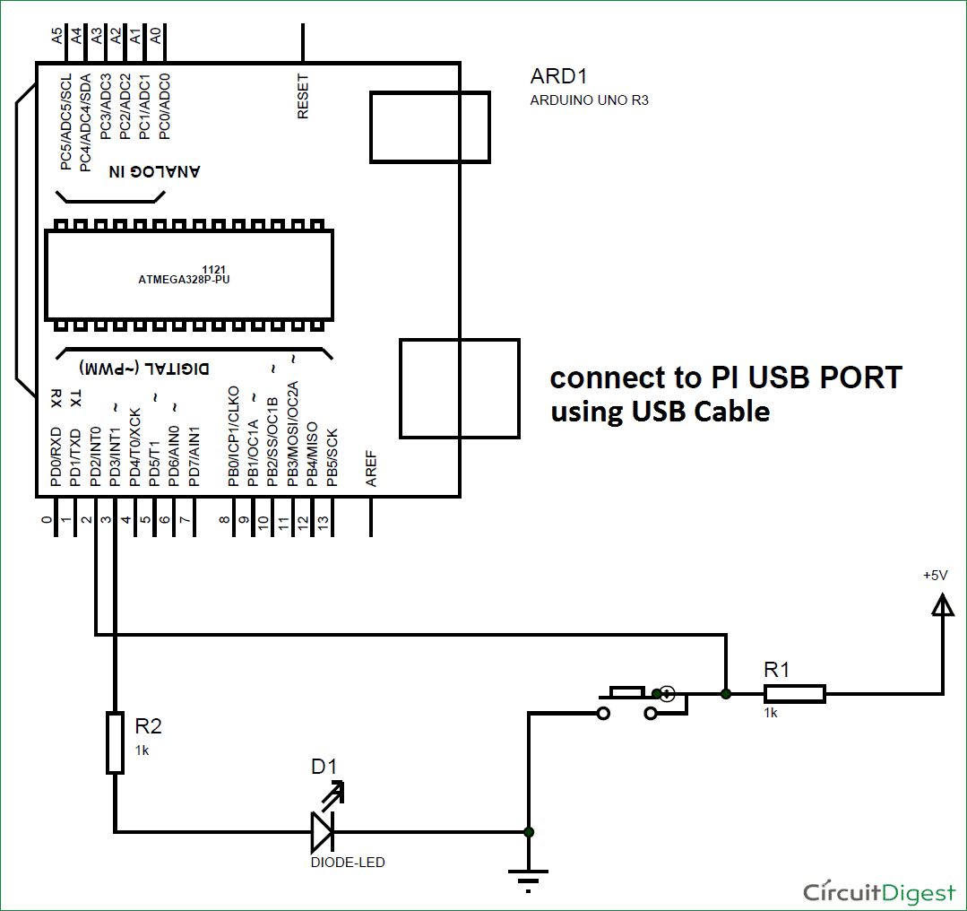 Interfacing Arduino with Raspberry Pi circuit diagram