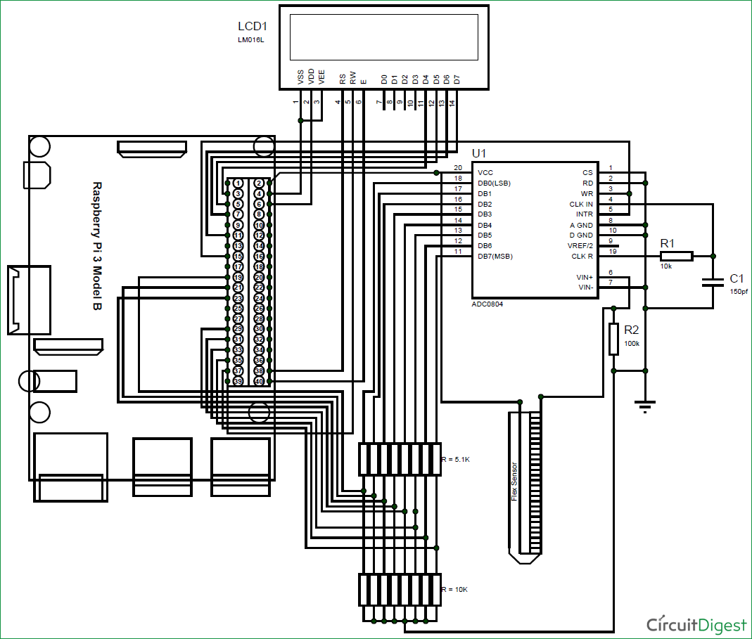 interfacing flex-sensor with raspberry pi circuit diagram