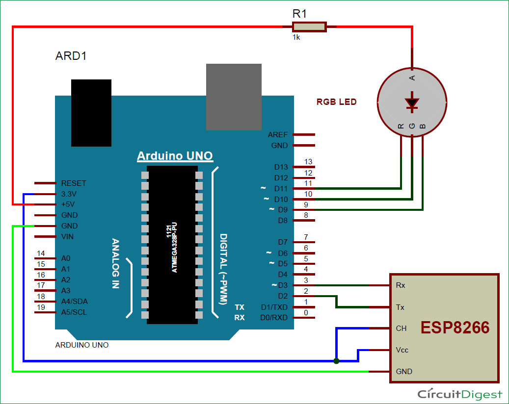 Arduino RGB LED Controller using WiFi: Circuit Diagram and ...