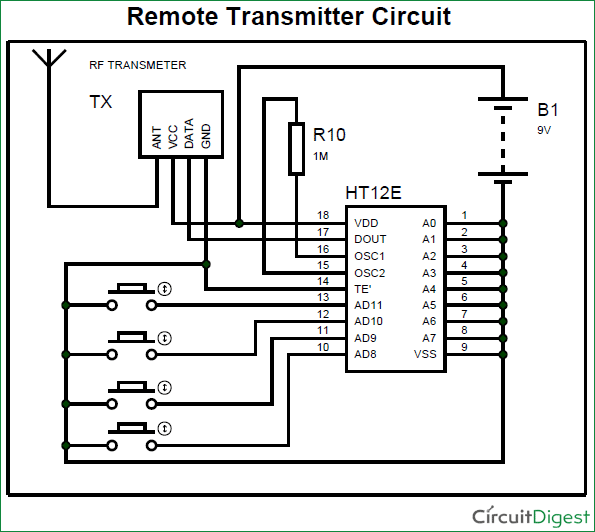 RF remote transmitter circuit diagram