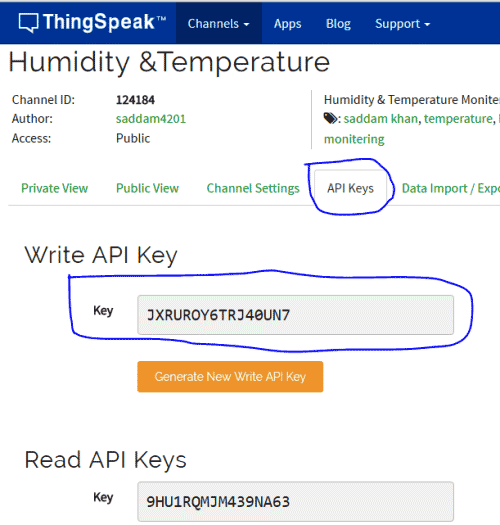 Temperature-Humidity-Monitoring-ThingSpeak-api-key