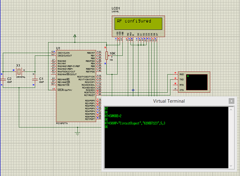 Simulation of Interfacing PIC16F877A with ESP8266