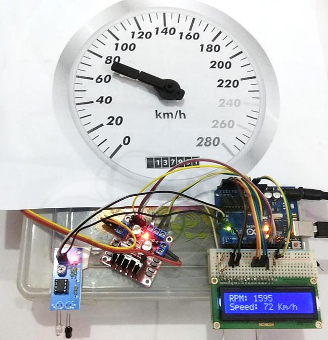 Assembled Analog Speedometer Using Arduino and IR Sensor