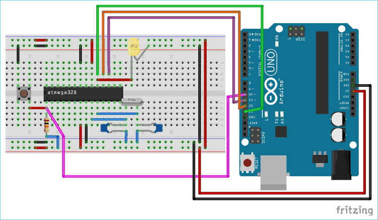 Circuit Diagram for connecting Arduino with Atmega328