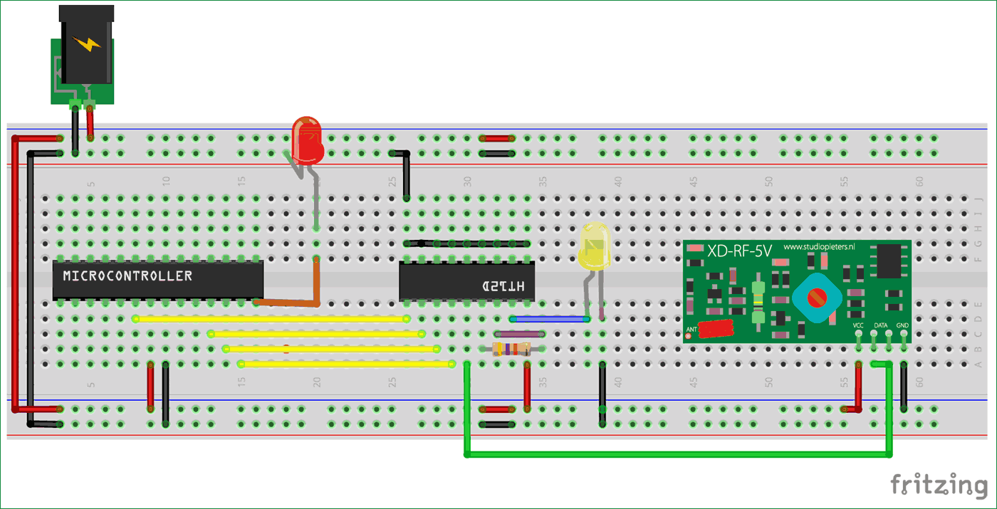 Circuit Diagram of Receiver part for Interfacing RF module with Atmega8