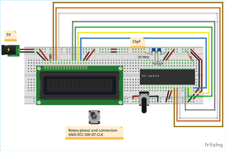 Circuit Model for Rotary Encoder interfacing with PIC Microcontroller