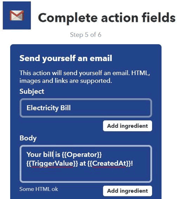 Complete action field for gmail on your IFTT server