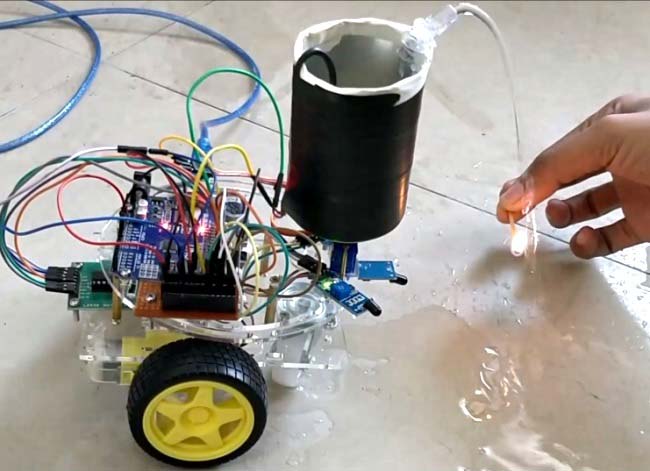 DIY Arduino based Fire Fighting Robot working