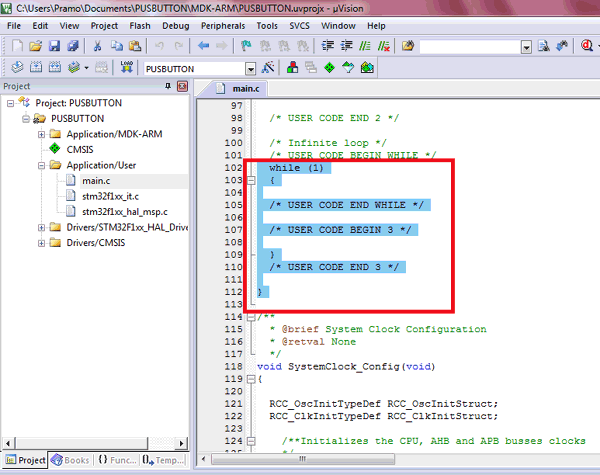 Edit Code for GPIO pin of STM32F103C8