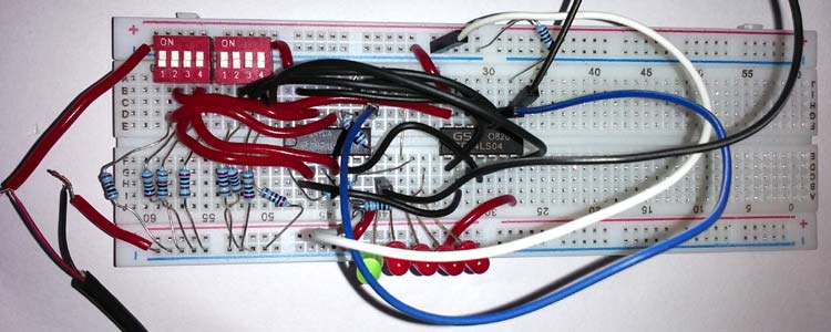 Full Subtractor Circuit hardware Using 74LS283N and 7404