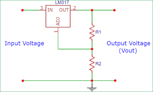 LM317 voltage regulator circuit for float battery charging circuit