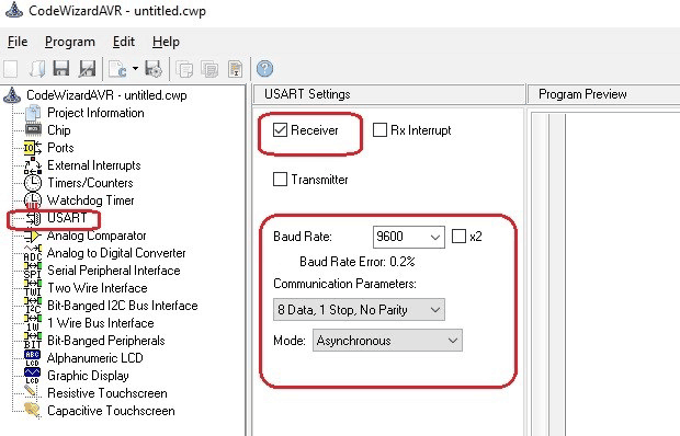 Select Receiver option in USART