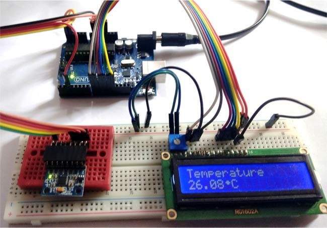 Temperature readings over LCD using MPU6050 with Arduino