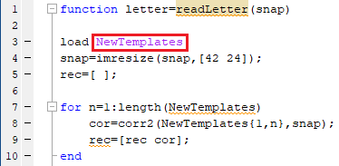 Template m-file Calling in Letter Detection m-file in -MATLAB