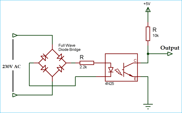 Zero Crossing Detector Circuit Diagram using Optocoupler