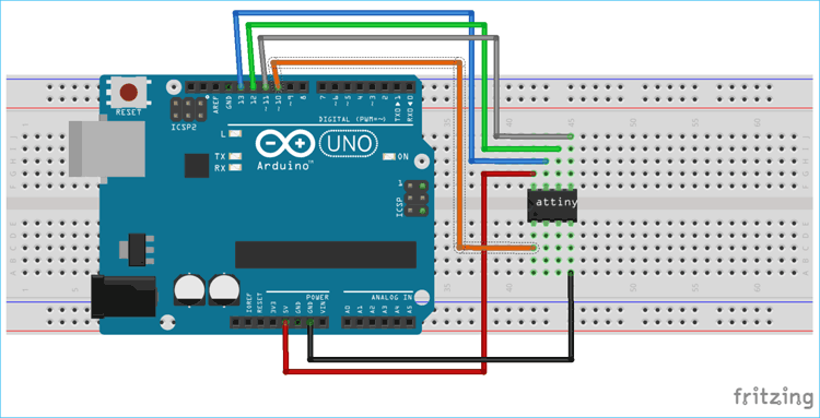 Circuit Diagram for Programming ATtiny13 using Arduino