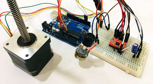 Circuit Hardware for Controlling NEMA 17 Stepper Motor with Arduino and Potentiometer