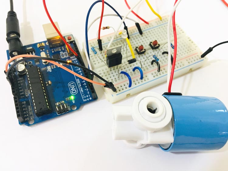 Circuit Hardware for Controlling a Solenoid Valve with Arduino