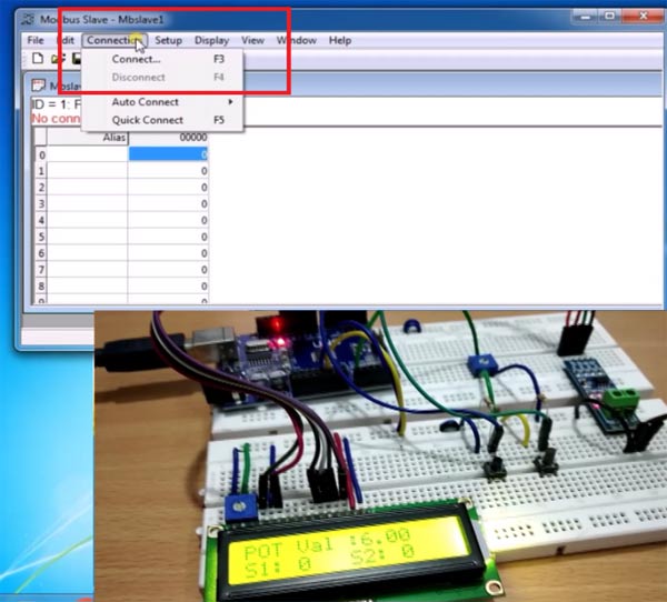 Connecting Modebus Slave Tool for Serial Communication