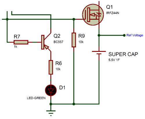 MOSFET and BC557 for Supercapacitor