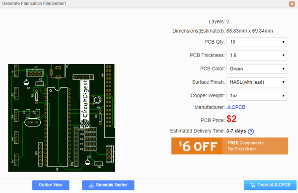 Ordering PCB for Robotic Arm Control using PIC Microcontroller