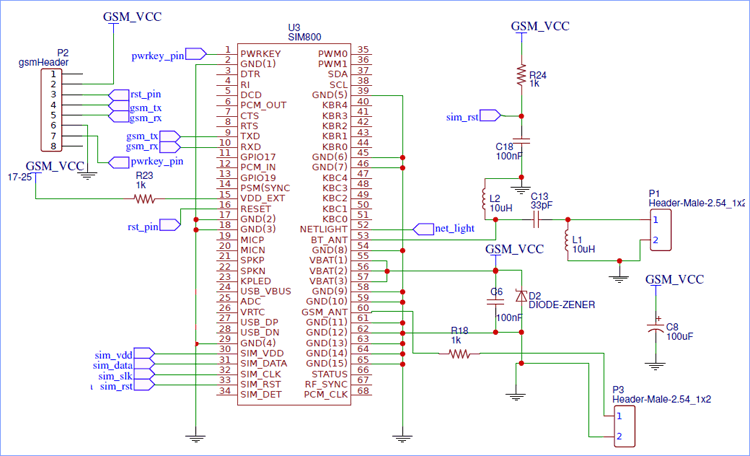 Powering and Communicating with SIM800 IC - Circuit Diagram