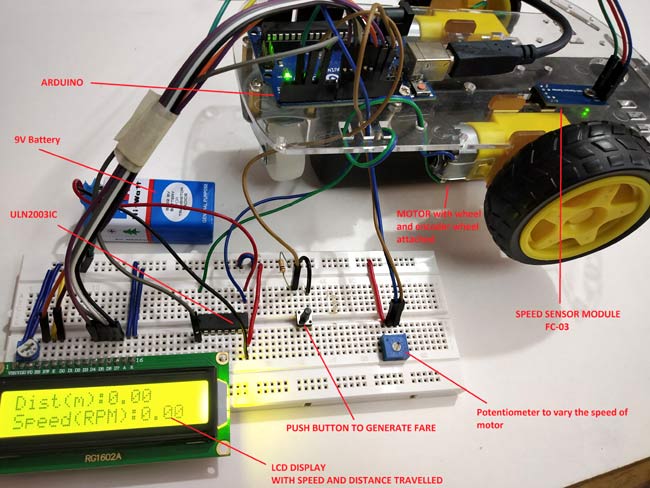Setup for Digital Taxi Fare Meter using Arduino