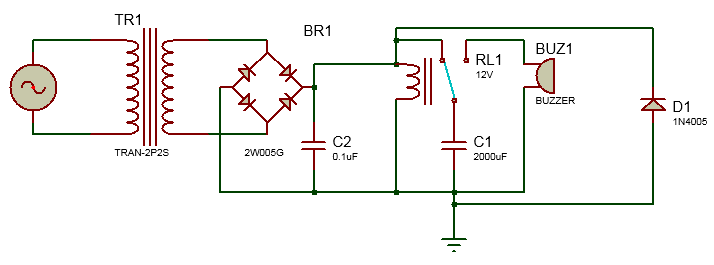Simulation for Mains Power Supply Failure Alarm Circuit