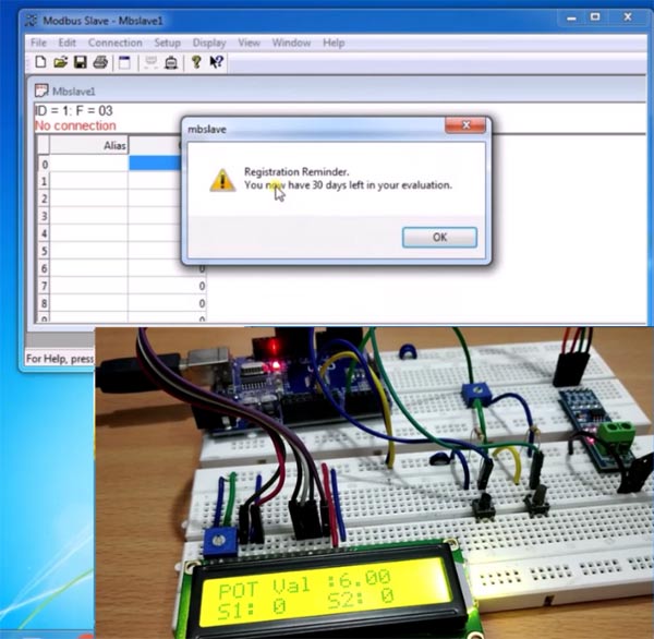 Trial version of Modebus Slave Tool for Serial Communication