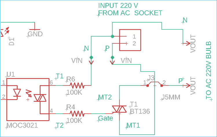 MOC3021 and TRAIAC Connection Circuit Diagram