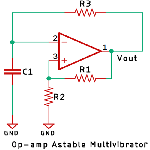 Op-amp Astable Multivibrator Circuit
